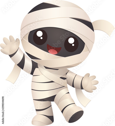 Cute cartoon mummy clip art, friendly halloween monster waving hand