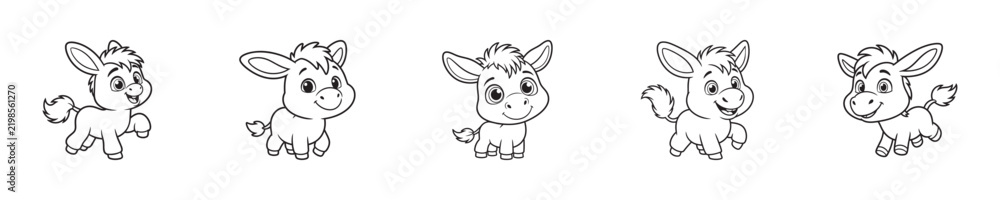 Obraz premium Vector line drawing of cartoon funny donkeys for children's coloring