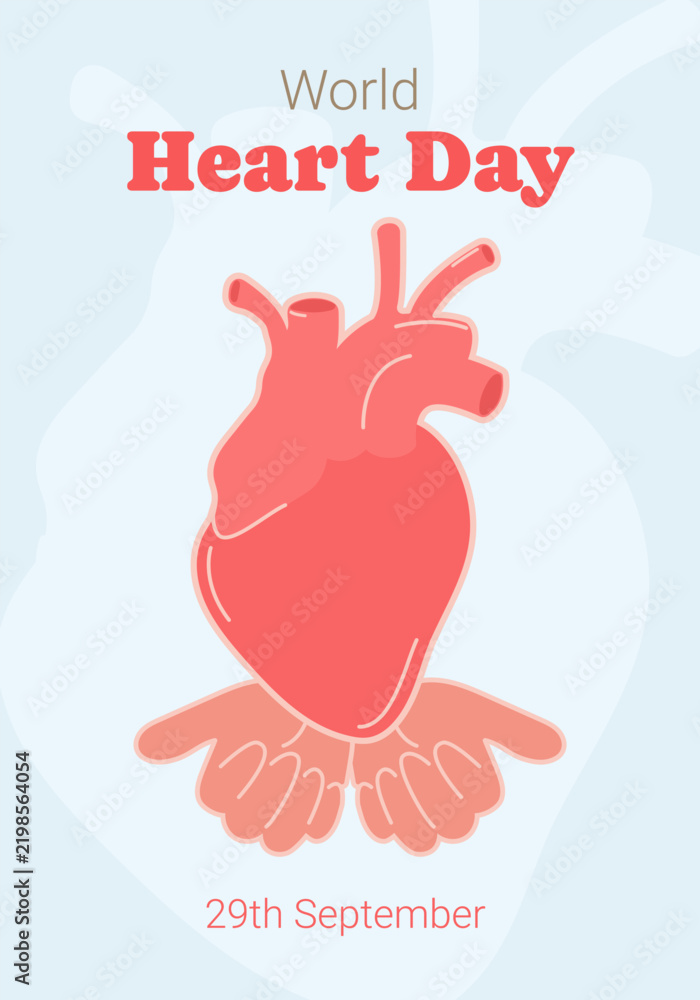 Obraz premium World Heart Day. A red heart is held by human hands.