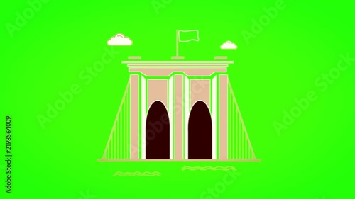Brooklyn bridge illustrated as a flat architectural icon on a green background.