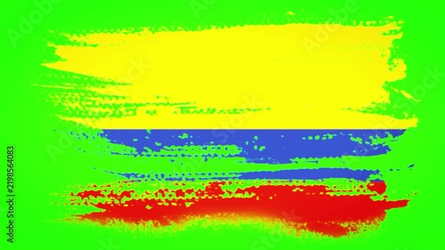 Colombian flag depicted in painted brush strokes on a green background.