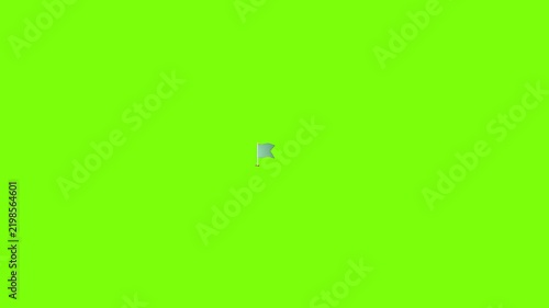 Small flag icon stands in the center of a green screen background.