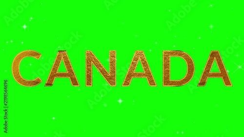 Canada text rendered in metallic gold sits on a green background.