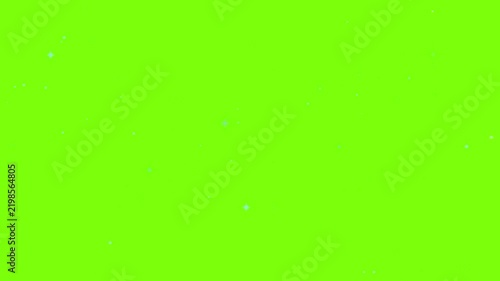 Green background displays floating sparkles and light particles.