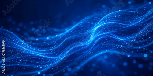 Abstract blue wave background with glowing light particles and dynamic digital energy lines technology background futuristic motion sparkling dust cyber waves abstract particles