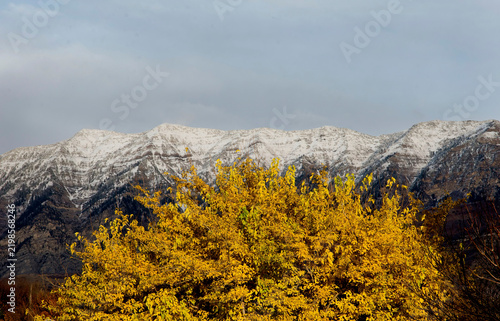 mountain landscape in autumn, a change of seasons, Fall and Winter