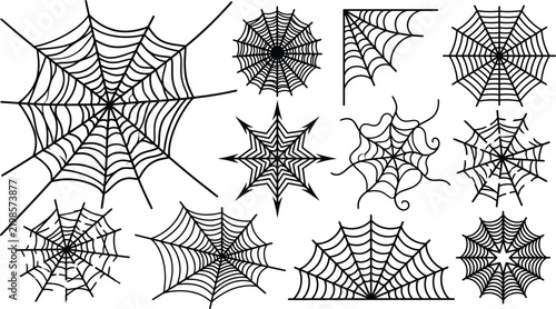 Spider Web Vector Collection with Corner Cobwebs and Starburst Nets