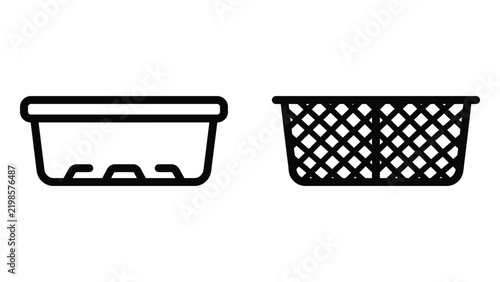 Baskets vector icon set, household containers and organizers, line art illustration