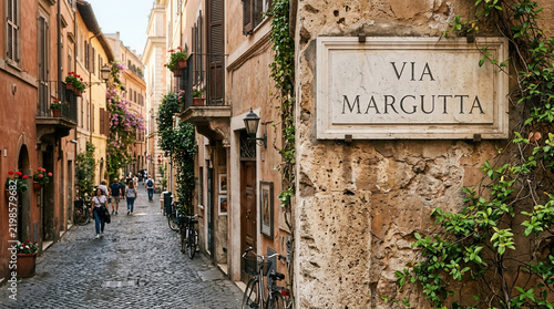 Charming Roman Streetscape Via Margutta With Pedestrians And Bicycles