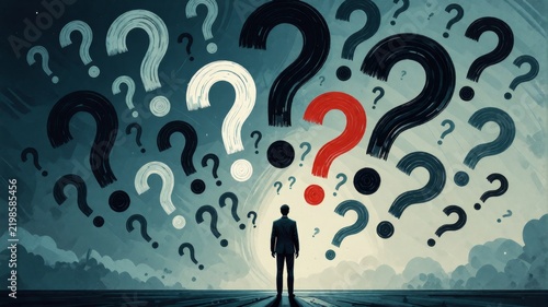 Businessman Standing Amidst A Sea Of Question Marks