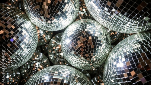 Shiny mirrored disco balls in close-up