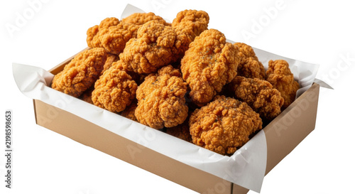 Box of crispy fried chicken nuggets isolated on transparent background