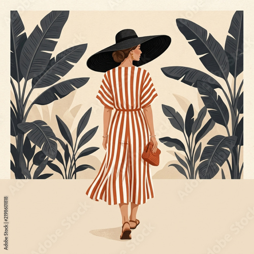 Woman wearing an oversized sun hat isolated on a white background