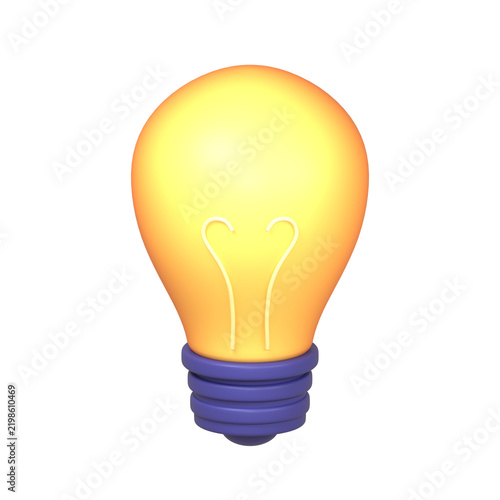 Bild auf Leinwand 3D Yellow Light Bulb Icon, Matte Plastic Lightbulb with Core Filament and Blue B