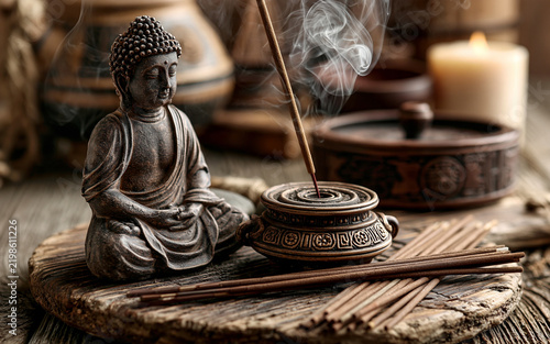 Buddha statue and incense ritual for peaceful home meditation