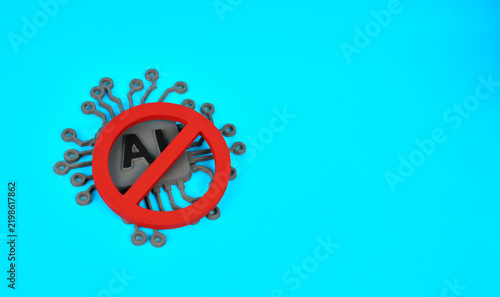 Obraz na plátně An AI chip covered by a prohibition symbol represents artificial intelligence restrictions and technology regulation