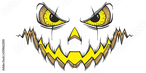 Halloween pumpkin faces vector illustration, spooky jack o lantern carving silhouettes, scary monster facial expressions for holiday decor