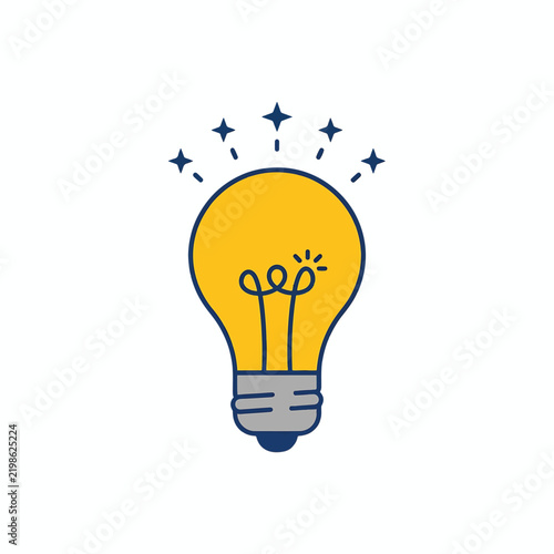 A simple flat vector icon of a glowing light bulb representing creative ideas and innovation.