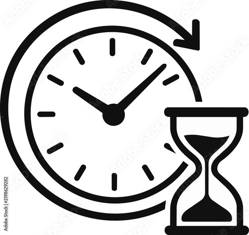 Clock and hourglass time management icon