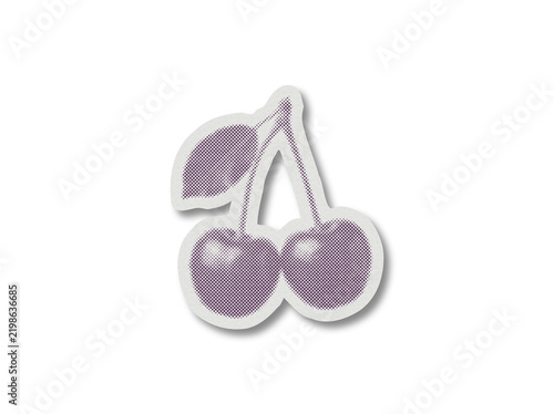 Halftone dot style cherry fruit graphic sticker cutout isolated on transparent background