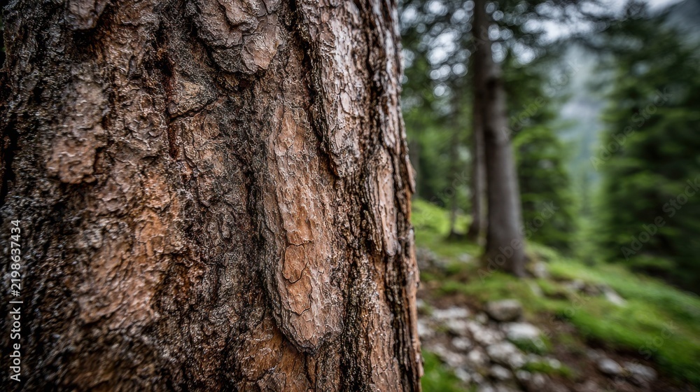 Fototapeta premium Close up of detailed natural wood bark texture from a pine tree in a forest setting