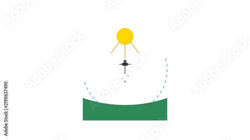 Animated 2D Graphic Showing a Satellite Orbiting Above a Curved Earth Surface.