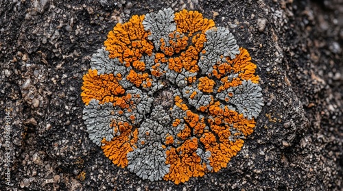 Orange and grey lichen on textured rock