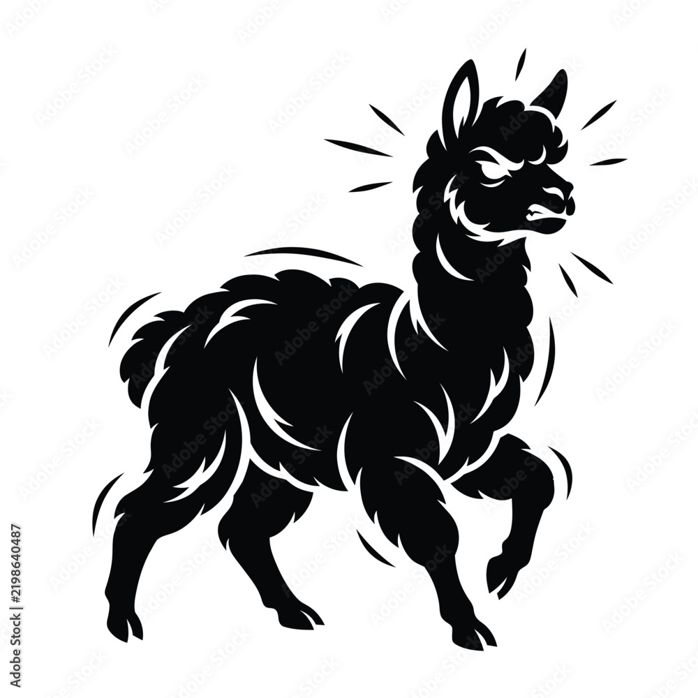 Obraz premium Angry llama silhouette black and white alpaca animal