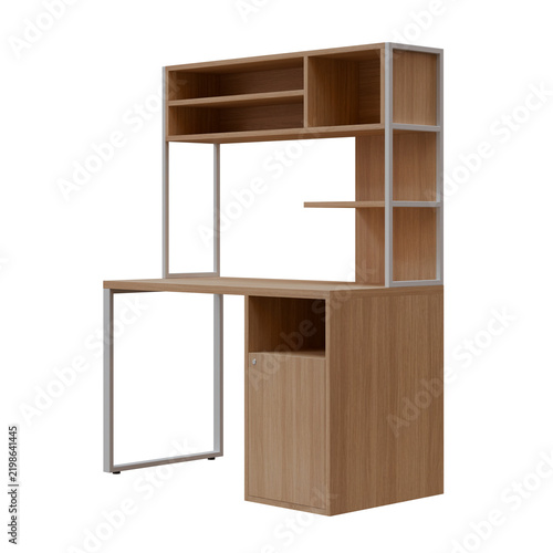 Modern Wooden Office Desk with Storage Hutch and Cabinet Right View