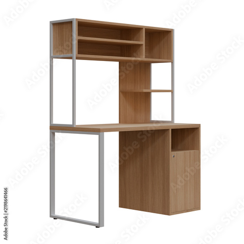 Modern Wooden Office Desk with Storage Hutch and Cabinet Left View