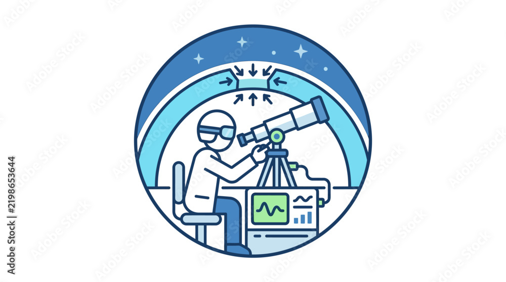 Obraz premium Astronomer Observing Stars with Telescope Icon