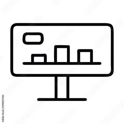 Monitor bar chart icon. computer display with financial analytics, data visualization outline.