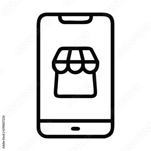 Online shopping on mobile phone, e commerce store app concept vector icon.