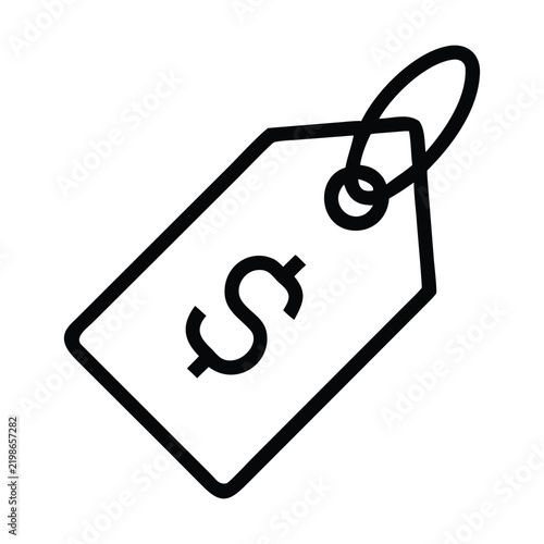 Shopping tag icon with dollar sign for price and discount.