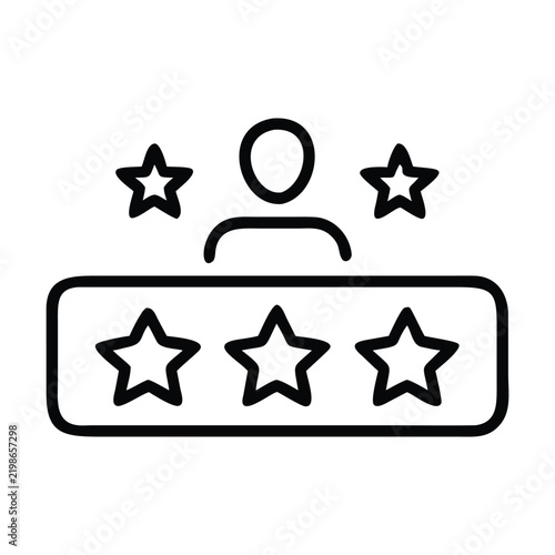 Top rated employee icon showing person with five stars for performance review and feedback.