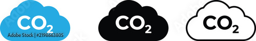 Set of co2 carbon dioxide gas cloud icons in blue black and outline style