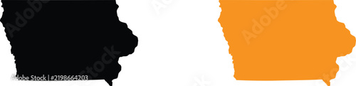 Black and orange silhouette map shapes of the us state of iowa isolated on a white background