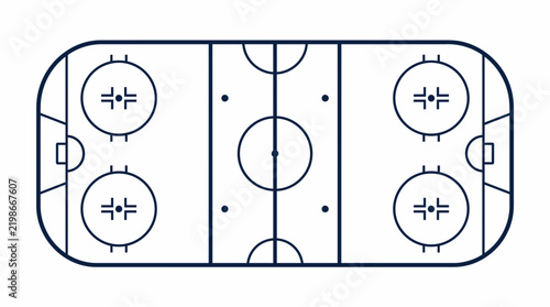 Minimalist top down view of an ice hockey rink layout diagram.