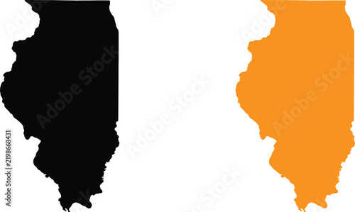 Black and orange silhouette map shapes of illinois state isolated on a white background