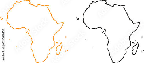 Two simple outline maps of africa continent in orange and black isolated on a white background