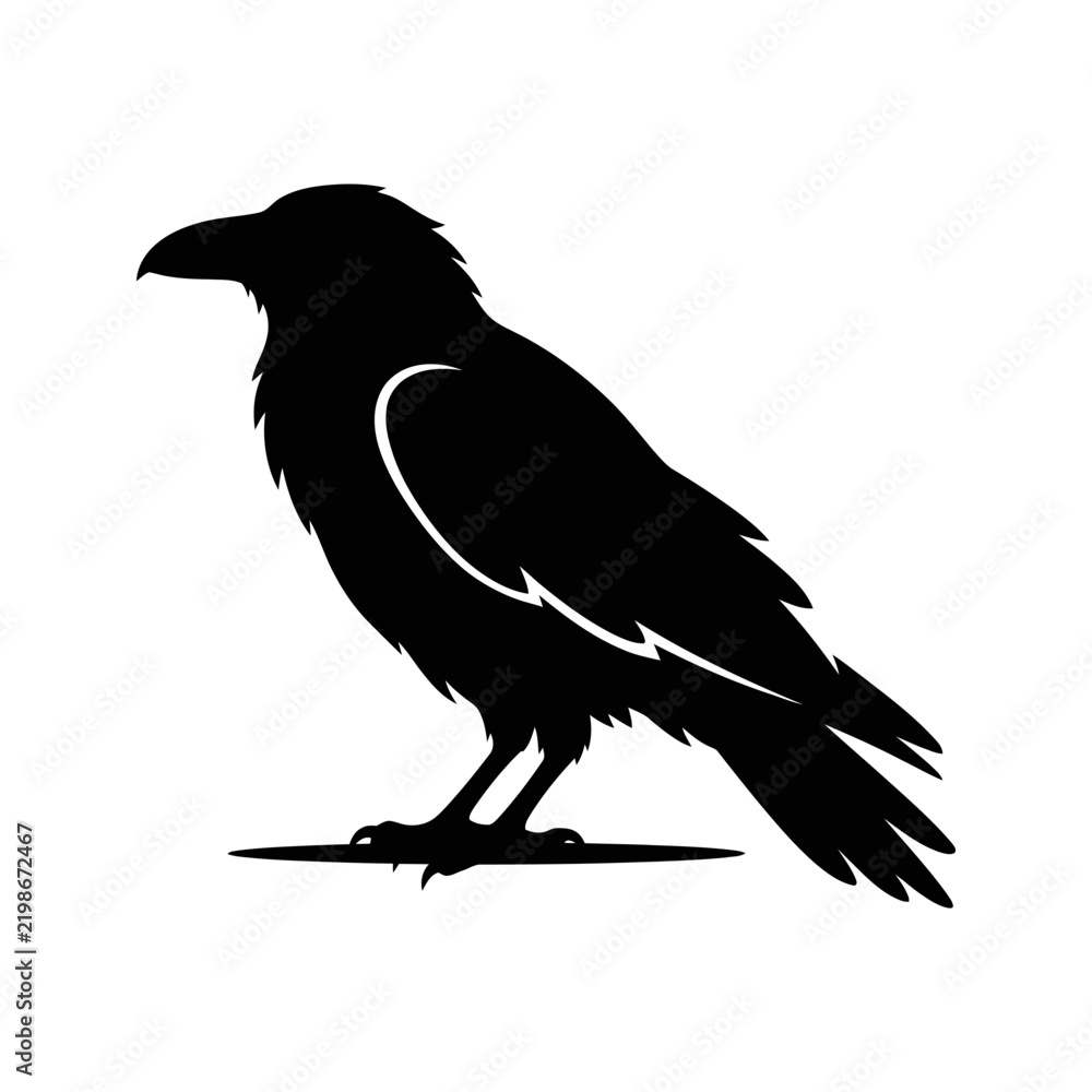 Fototapeta premium Vector silhouette of raven perched on a branch halloween