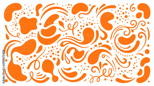 Abstract Orange Organic Blobs and Fluid Doodle Pattern Vector Illustration