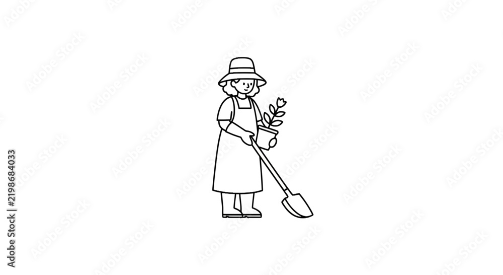 Obraz premium Gardener Planting Sapling Icon Isolated on Transparent Background, Line Art