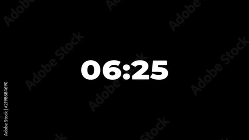 7 minute timer countdown animation from 7 minute to 0 minute on black background. Modern flat design. 4K. Perfect for business, countdowns, event.