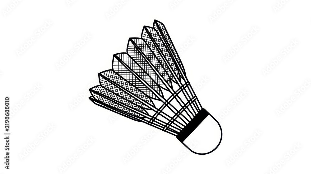 Obraz premium Badminton Shuttlecock Illustration - Black and White Line Art Birdie Icon for Sports Design and Graphic Projects