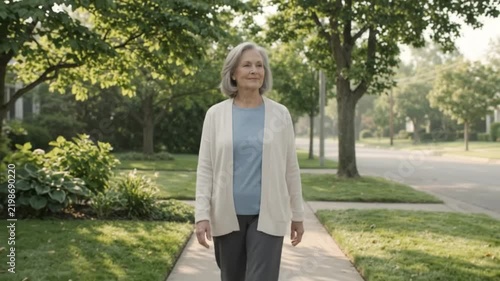 Mature Woman Walking Outdoors in Park for Healthy Active Lifestyle