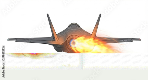 Foto Modern fighter jet flying with intense afterburner flame and engine exhaust in r