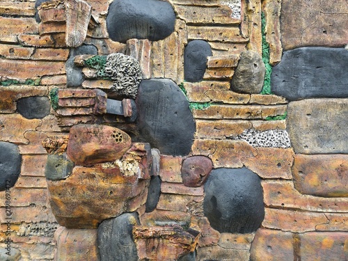 Abstract Artificial Stone and Wood Relief Wall Texture Background