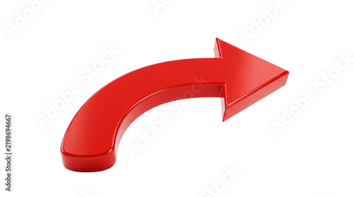 Red arrow curved direction symbol. Glossy 3D directional sign for navigation and business charts
