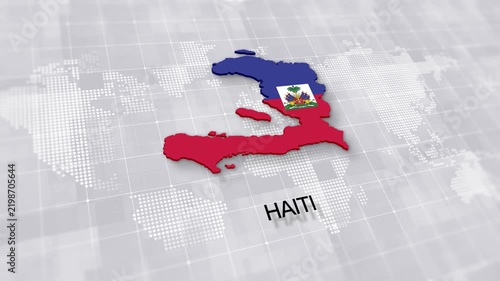 Haiti map with national flag on minimal digital world map background, global political, geographic border for international news concept with white background